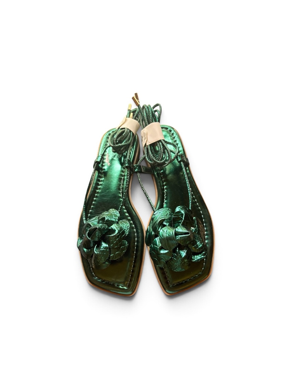 INC Gilma Metallic Emerald Green Flower Lace-Up Sandals